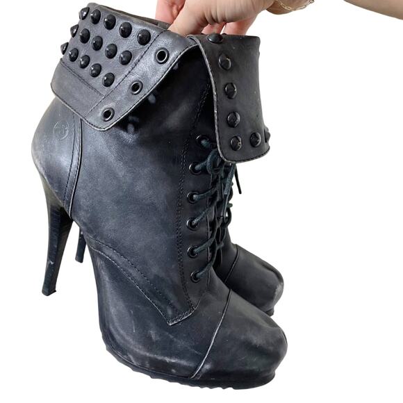 Bronx Black Distressed Leather Renna Gade Studded Stiletto Bootie Size 10 - Picture 9 of 13